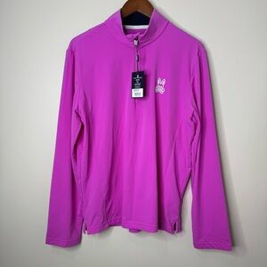NWT Psycho Bunny Men’s Tatton Quarter‎ Zip Layering Mock Pink Silver Logo Medium